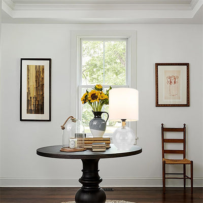 Small Table Lamp For Bedroom Glass Bedside Lamps For Nightstand, Minimalist Night Stand Light Desk Lamp With Cylindric Fabric Shade