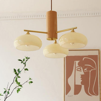 Log Style Glass Cover Chandelier Cream Bedroom Lamps